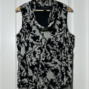 Isabella Rodriguez Black White Abstract Print Draped Cowl Neck Sleeveless Top
